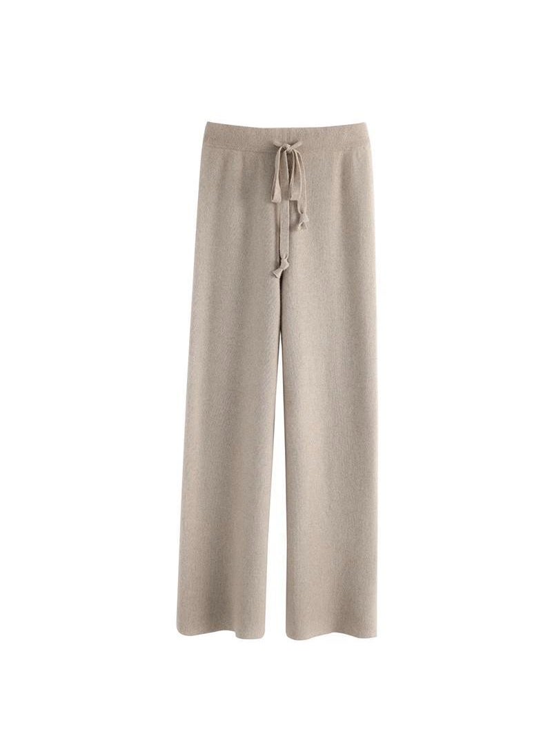 Soft Confucian Wool Pants Womens Autumn and Winter Outer Wear Dape Knitted Wide Leg Pants White Mop Pants Small Straight Cloud Pants Camel