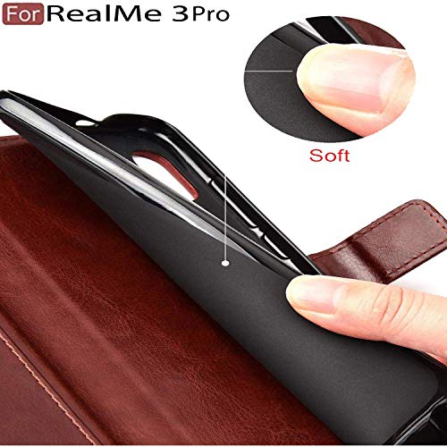 CEDO Flip Cover for Realme 3 Pro (4G) | Leather Finish | Inside Pockets & Inbuilt Stand | Shockproof Wallet Style Magnetic Closure Back Case Flipcover (Brown) - Image 4