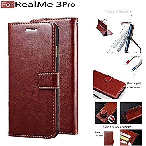 CEDO Flip Cover for Realme 3 Pro (4G) | Leather Finish | Inside Pockets & Inbuilt Stand | Shockproof Wallet Style Magnetic Closure Back Case Flipcover (Brown) - Image 5