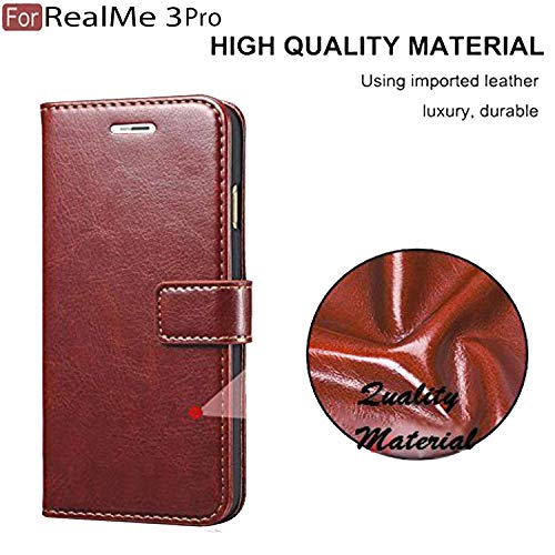 CEDO Flip Cover for Realme 3 Pro (4G) | Leather Finish | Inside Pockets & Inbuilt Stand | Shockproof Wallet Style Magnetic Closure Back Case Flipcover (Brown) - Image 2
