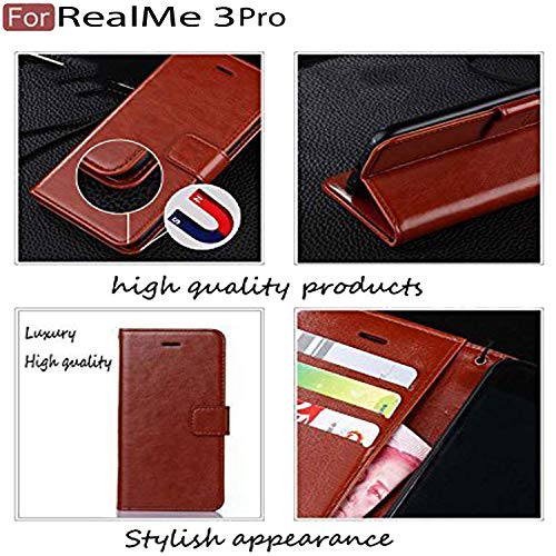 CEDO Flip Cover for Realme 3 Pro (4G) | Leather Finish | Inside Pockets & Inbuilt Stand | Shockproof Wallet Style Magnetic Closure Back Case Flipcover (Brown) - Image 3