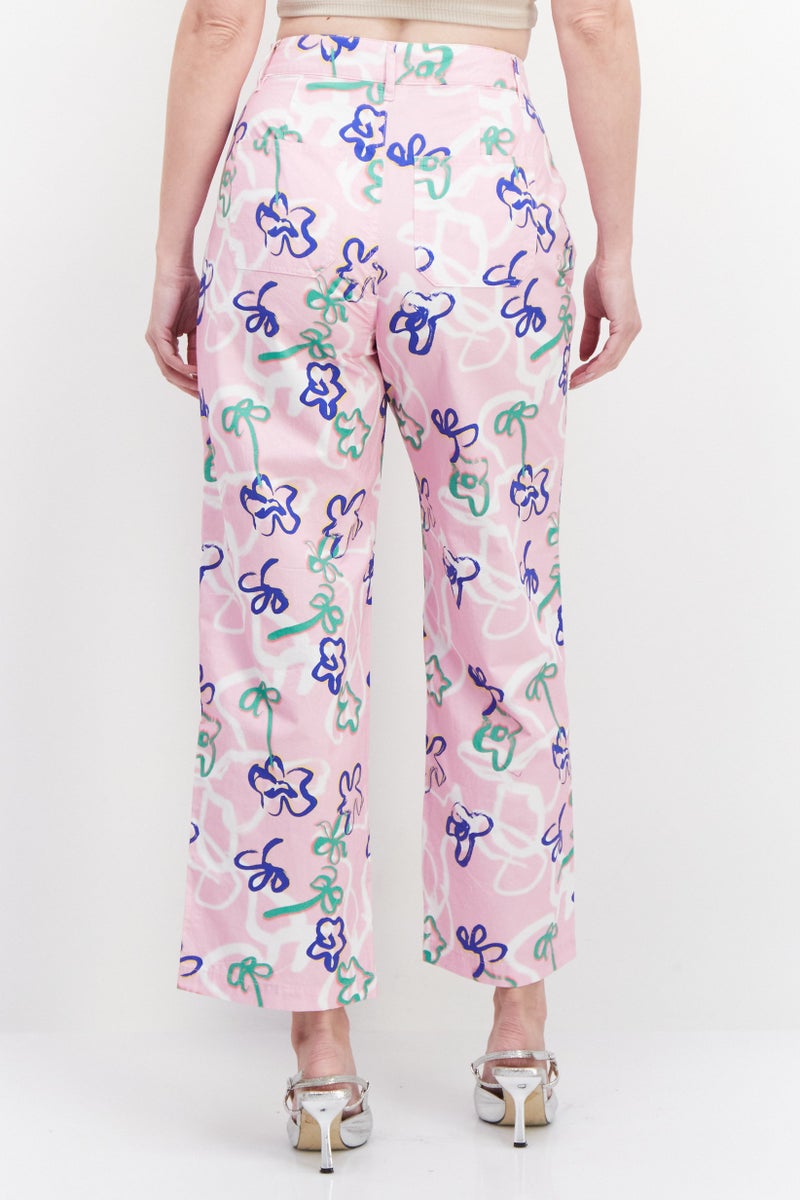Misfit Women Allover Printed Wide Leg Pant, Pink Combo - Image 3