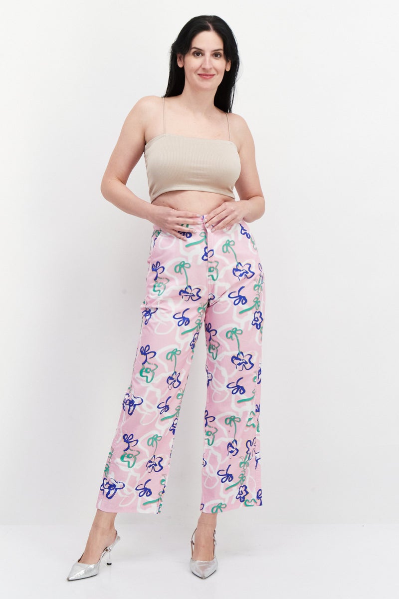Misfit Women Allover Printed Wide Leg Pant, Pink Combo - Image 2