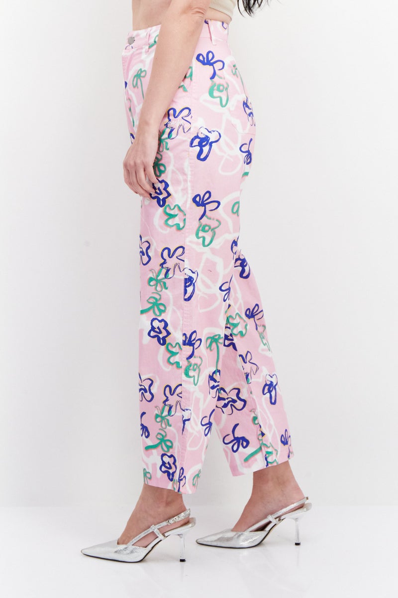 Misfit Women Allover Printed Wide Leg Pant, Pink Combo - Image 4