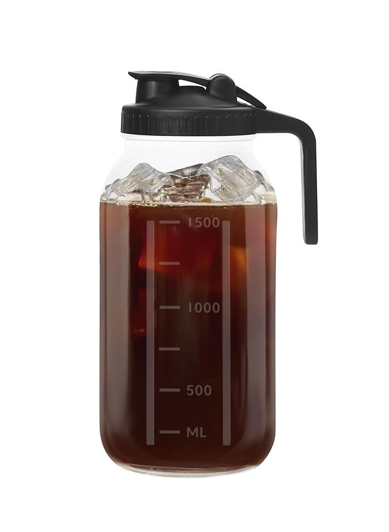 Glass jug with spout lid 2L - Large kettle waterproof kettle for water, juice, tea, milk, coffee - Wide mouth kettle with handle - Solid container - Image 1
