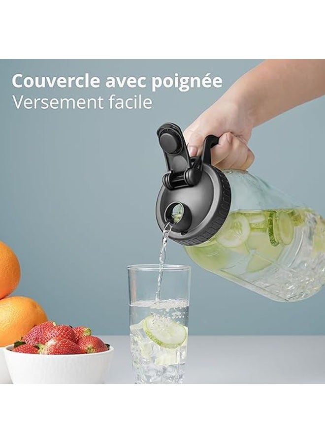 Glass jug with spout lid 2L - Large kettle waterproof kettle for water, juice, tea, milk, coffee - Wide mouth kettle with handle - Solid container - Image 3