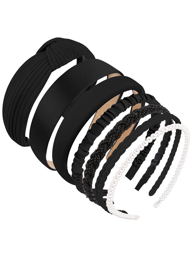 7 Pack Headbands for Women Girls Headbands Non Slip Hairbands Cute Hair Accessories Multi-style Headband Black - Image 1
