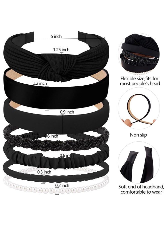 7 Pack Headbands for Women Girls Headbands Non Slip Hairbands Cute Hair Accessories Multi-style Headband Black - Image 3