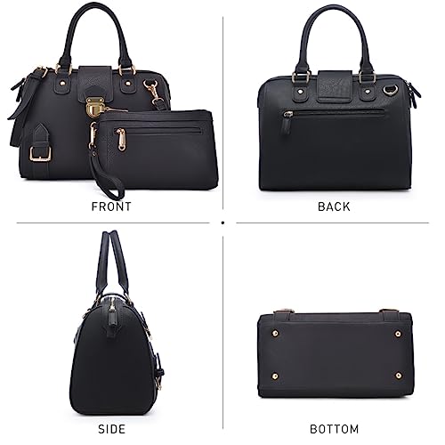 Dasein Women Barrel Handbags Fashion Satchel Bags Top Handle Shoulder Purses Vegan Leather Work Tote (Buffalo Black) - Image 3
