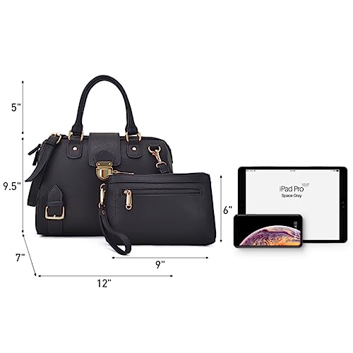 Dasein Women Barrel Handbags Fashion Satchel Bags Top Handle Shoulder Purses Vegan Leather Work Tote (Buffalo Black) - Image 5