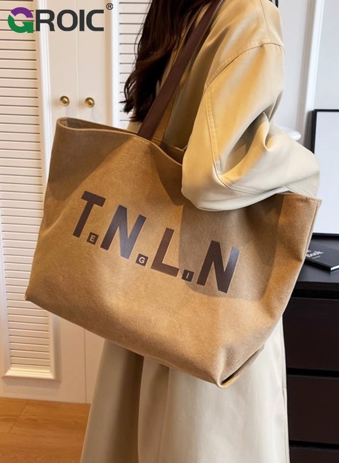 GROIC Tote Bags for Women, Fashion Large Handle Satchel Shoulder Bag Handbag with Zipper,Reusable Grocery Shopping Bags,Canvas Tote Bag - Image 1