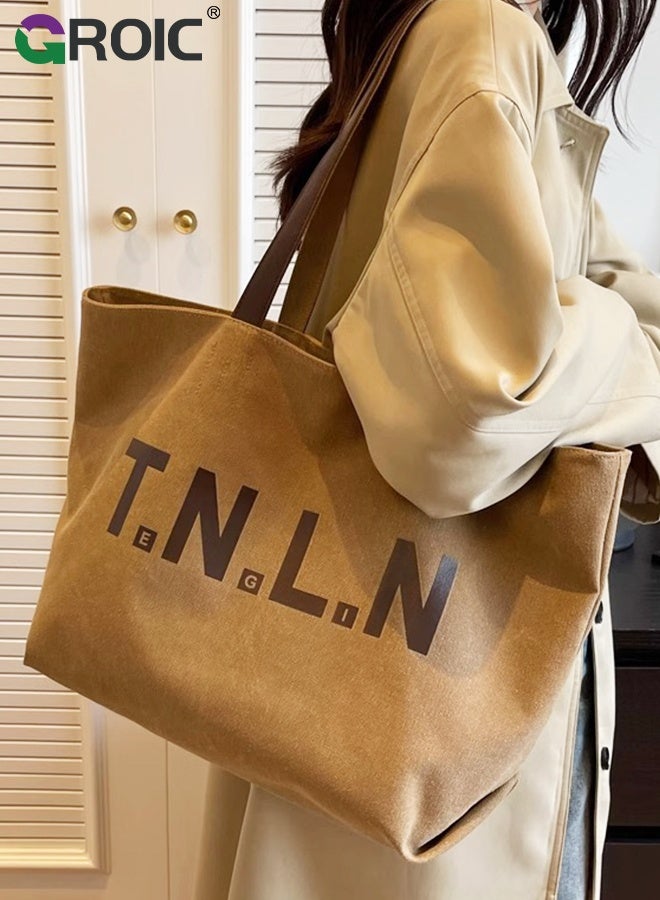 GROIC Tote Bags for Women, Fashion Large Handle Satchel Shoulder Bag Handbag with Zipper,Reusable Grocery Shopping Bags,Canvas Tote Bag - Image 3