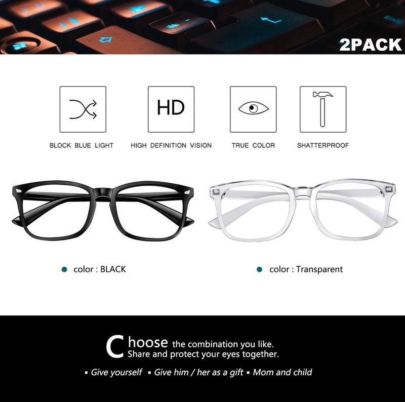 IFLASH Blue Light Blocking Glasses Gaming Filter Transparent Square Eyeglasses for Eye Protection Men Women, Computer/Tablet/Laptop/Mobile/TV, Anti-blue & Anti eyestrain (BLACK & CLEAR) - Image 4