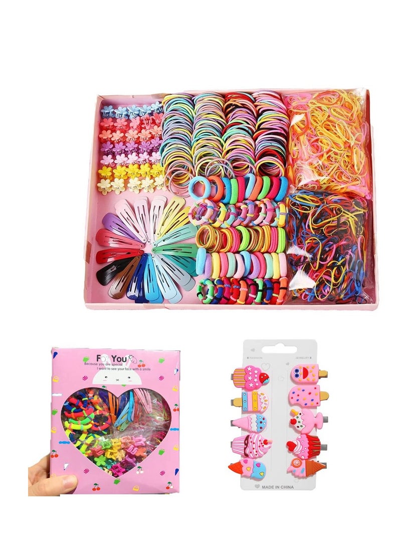 general 790 pcs Hair Tie Set for Girls Toddler Kids Hair Accessories Colorful Ponytail Holders Rubber Bands with Ice Cream Hair Clips - Image 1