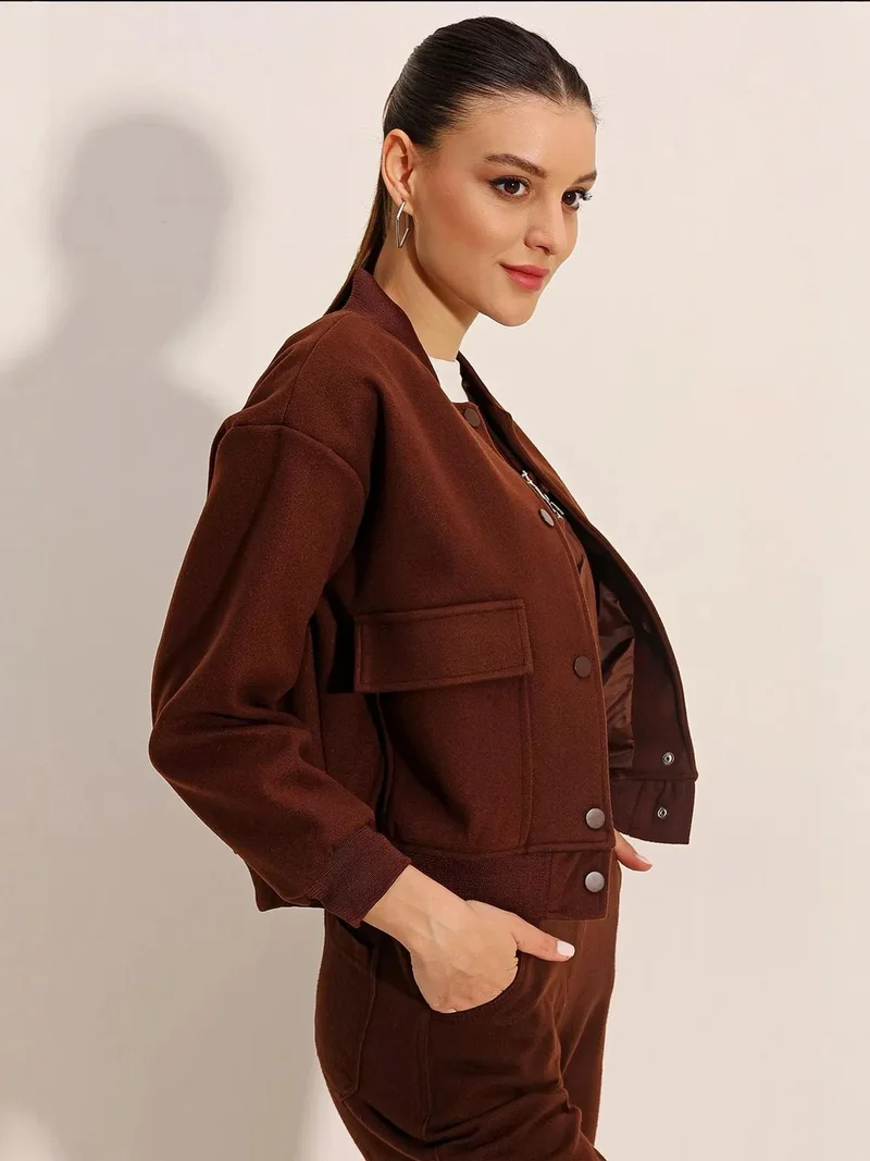 BIG DART BDART Loose Fit Bomber Collar Buttoned Pocket Jacket