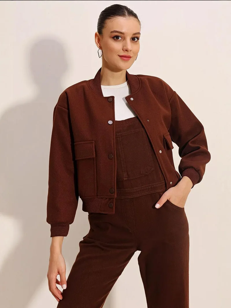 BIG DART BDART Loose Fit Bomber Collar Buttoned Pocket Jacket