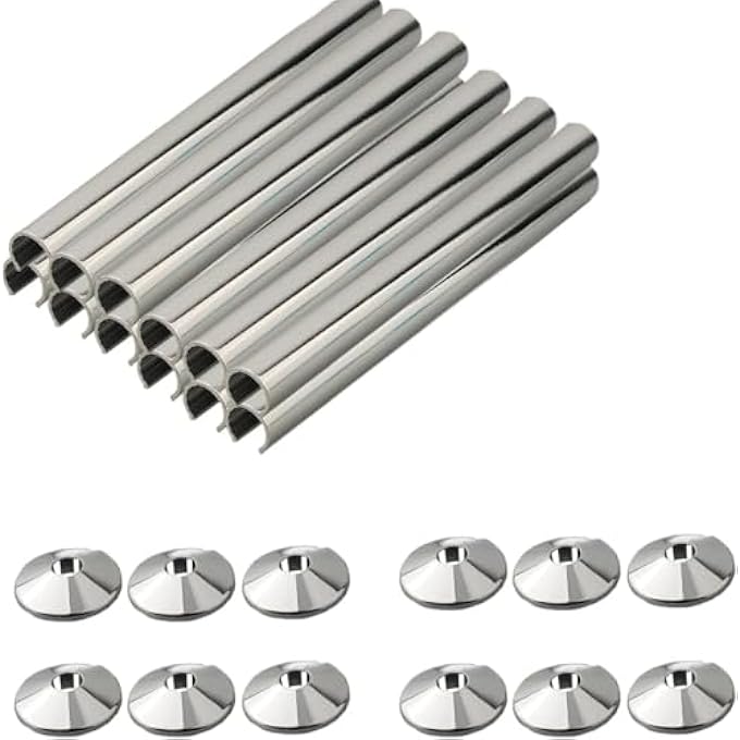 12PCS RADIATOR PIPE COVERS SET UNIVERSAL 15MM PIPE COLLARS RADIATOR PIPE COVERS AND 15MM X 200MM CHROME RADIATOR PIPE COLLARS COVER FOR MOST RADIATOR PIPE,EASY TO INSTALL - Image 1