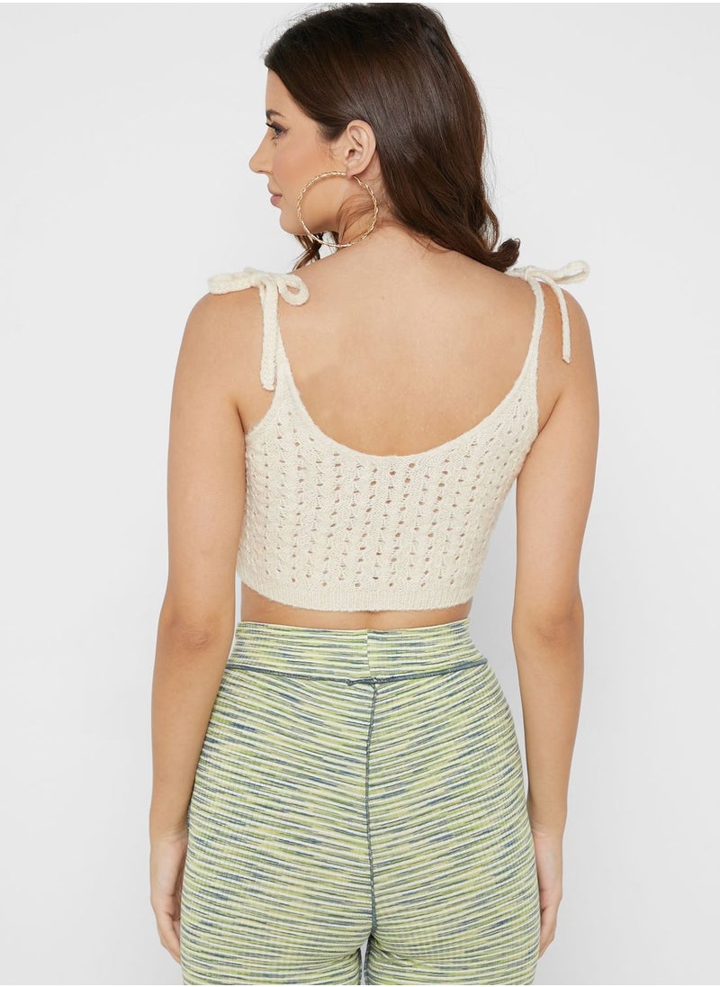 TOPSHOP - Tie Shoulder Knitted Crop Top - Image 1