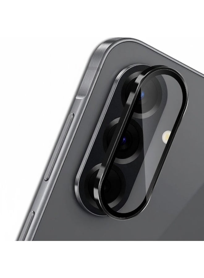 واقي عدسة الكاميرا لهاتف سامسونج A56، تصميم حلقة معدنية، غطاء شاشة من الزجاج المقوى، حماية كاملة (أسود) - Image 1