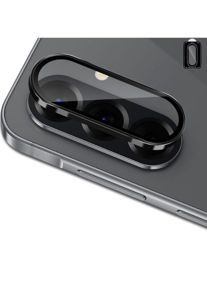 واقي عدسة الكاميرا لهاتف سامسونج A56، تصميم حلقة معدنية، غطاء شاشة من الزجاج المقوى، حماية كاملة (أسود) - Image 2