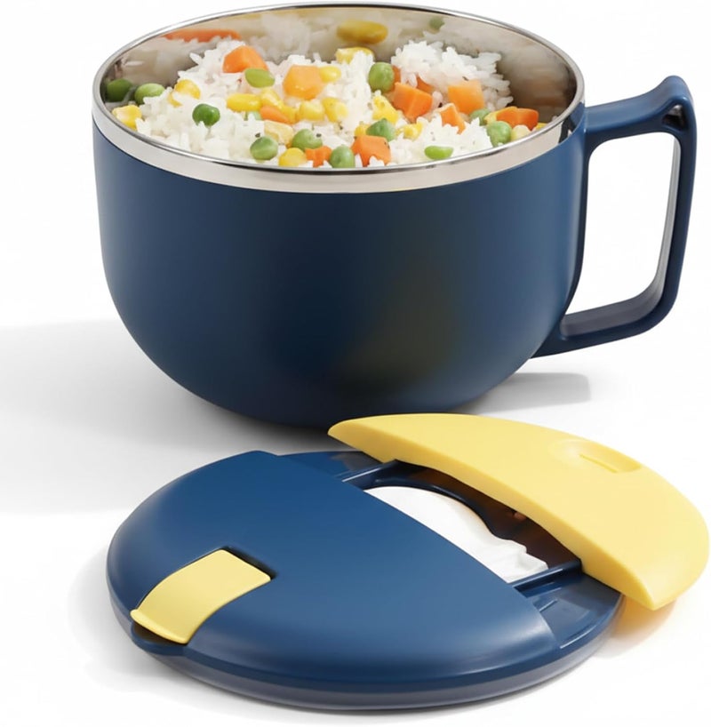 Ramen Bowl with Lid 1200ml Heat Resistant Stainless Steel Ramen Cooker, Portable Leak-Proof Instant Noodle Bowl with HandlesRamen with Lid - Image 1