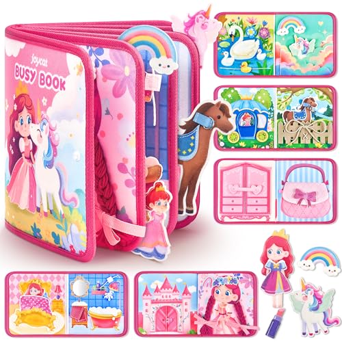 JoyCat Travel Toys for Toddlers 13 Princess Busy Book Busy Book for 1 Year Old DressUp Unicorn Castle Play Quiet Toy Fine Motor Skills Easter Basket Stuffers Gifts for Kids Girl - Image 1