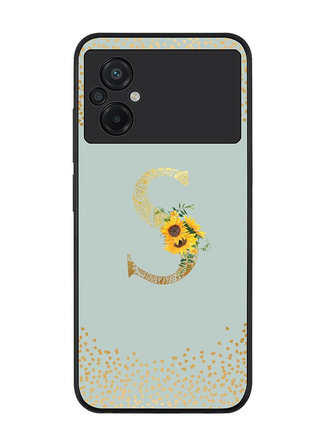 Stylizedd Rugged Black edge case for Xiaomi Poco M5 Slim fit Soft Case Flexible Rubber Edges Anti Drop TPU Gel Thin Cover - Custom Monogram Initial Letter Floral Pattern Alphabet - S (Light Grey ) - Image 1