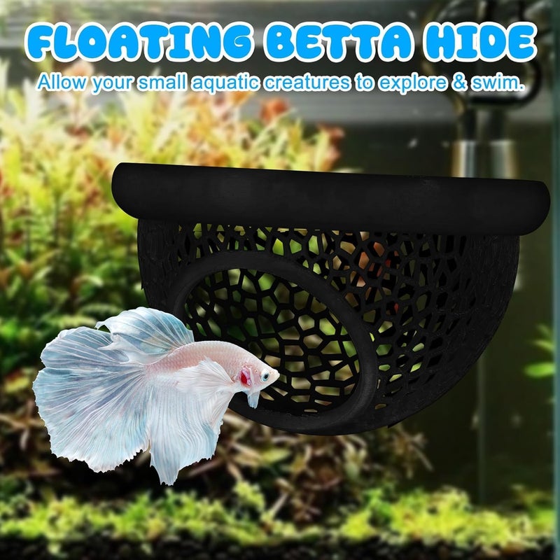 KASTWAVE Floating Betta Hide & Shrimp Cave – 3D Printed Aquarium Decor, Multi-Functional Hammock, Feeding Ring & Resting Spot for Betta, Shrimp & Small Aquatic Pets,Eco-friendly PLA, Black - Image 4