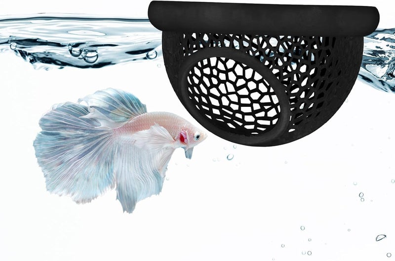 KASTWAVE Floating Betta Hide & Shrimp Cave – 3D Printed Aquarium Decor, Multi-Functional Hammock, Feeding Ring & Resting Spot for Betta, Shrimp & Small Aquatic Pets,Eco-friendly PLA, Black - Image 1