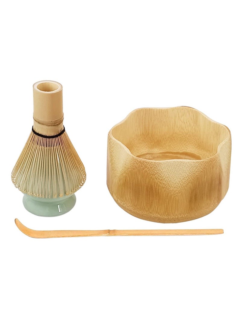 Y&D Japanese Matcha Tea Set, Unique Set - Flower-Shaped Bamboo Bowl, Whisk, Green Whisk Stand, Traditional Scoop - Image 1