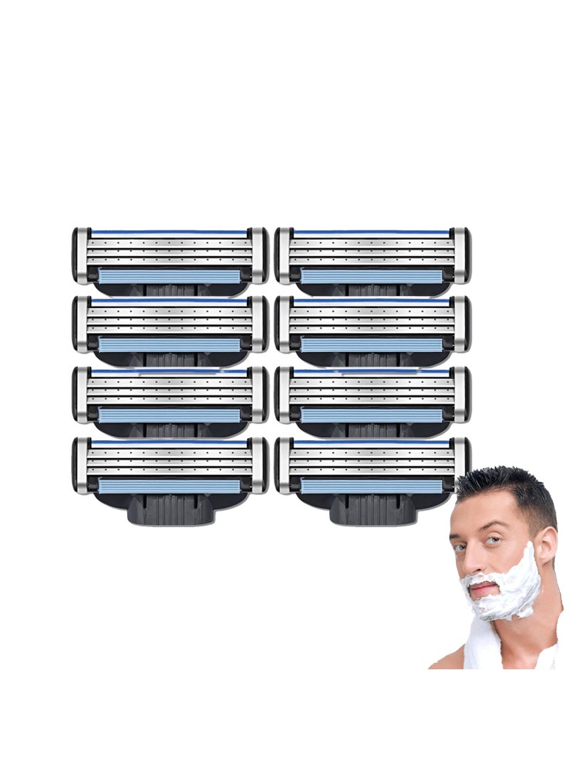 SYOSI Razor Blades Refills for Mach 3, Manual Turbo Mens Razor Blade 3 Layers Refills, Hair Removal Device Blades for Men, Designed for Sensitive Skin-Use with Shaving Cream for Shaving 8Pcs - Image 1