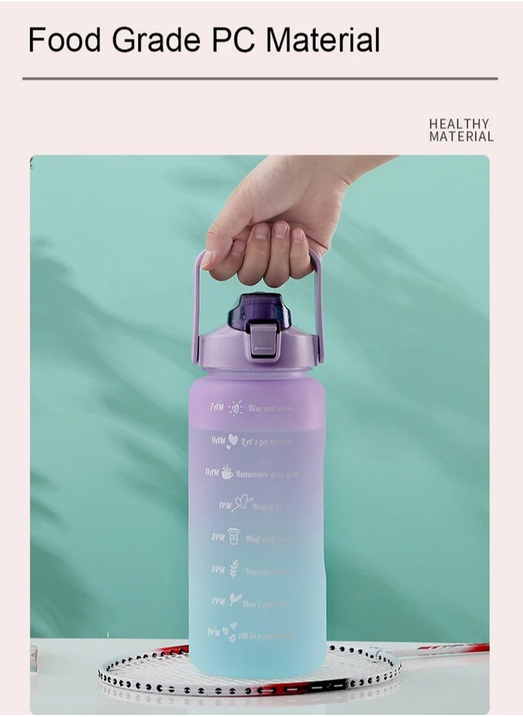 MODERN HOME - 3Pcs Sports Water Bottle With Straw 2L 900ml And 500ml Made of high quality plastic Drinking BPA Free Non Toxic With Sports Drinks Time Markings Motivational Fitness - Image 1