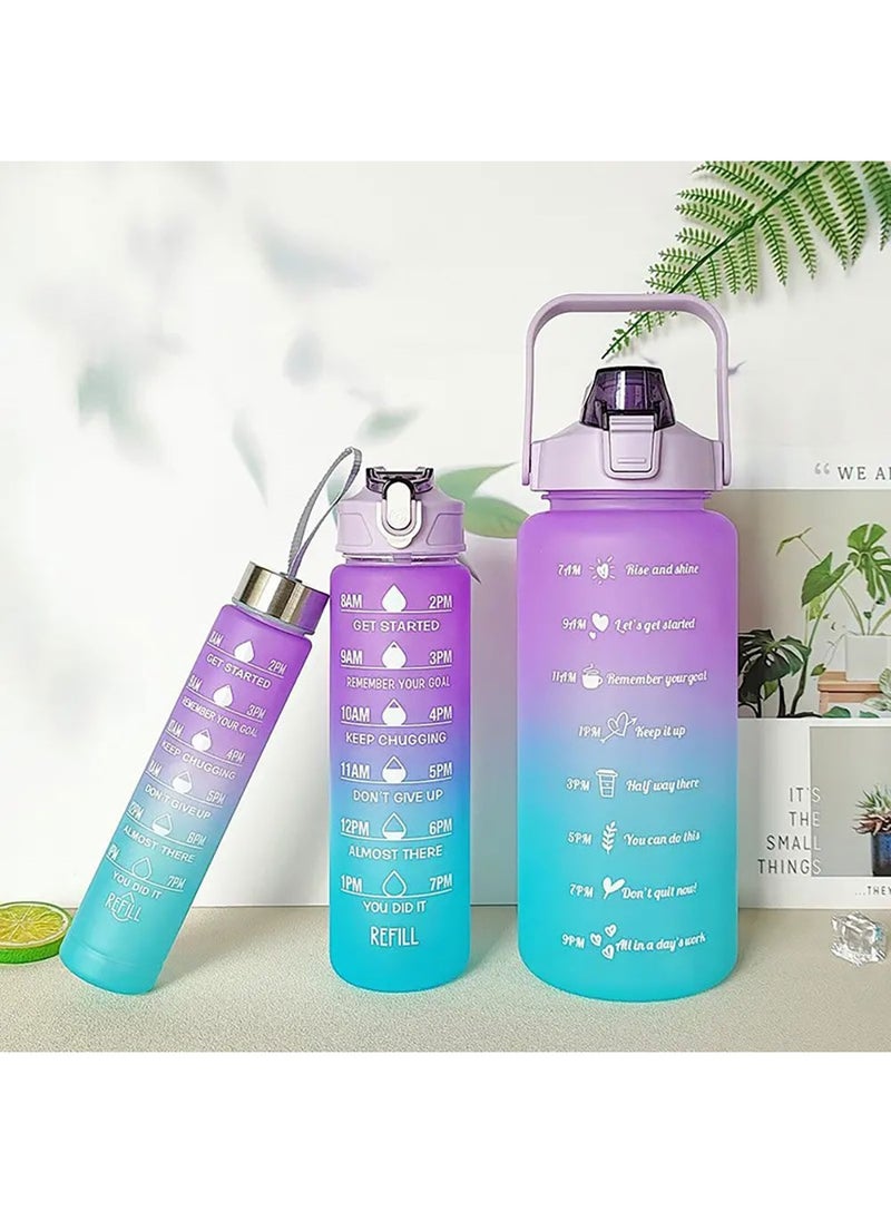 MODERN HOME - 3Pcs Sports Water Bottle With Straw 2L 900ml And 500ml Made of high quality plastic Drinking BPA Free Non Toxic With Sports Drinks Time Markings Motivational Fitness - Image 1