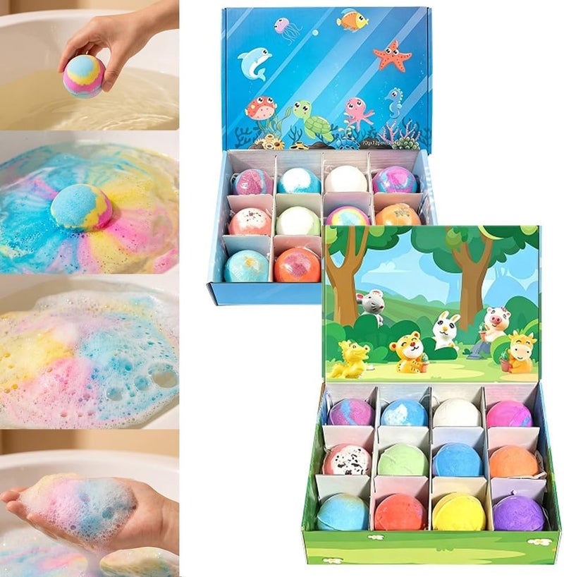 Transit damage minimized design Natural Bath Bombs with Mega Bubbles & Surprise Inside, 12 Pack Bath Bombs Gift Set, Fun Colorful Safe Bubble Spa Ocean Sea Animal Bath Bombs Party Favors Birthday Gift (Ocean+Animals) Wide use compliant quality - Image 1