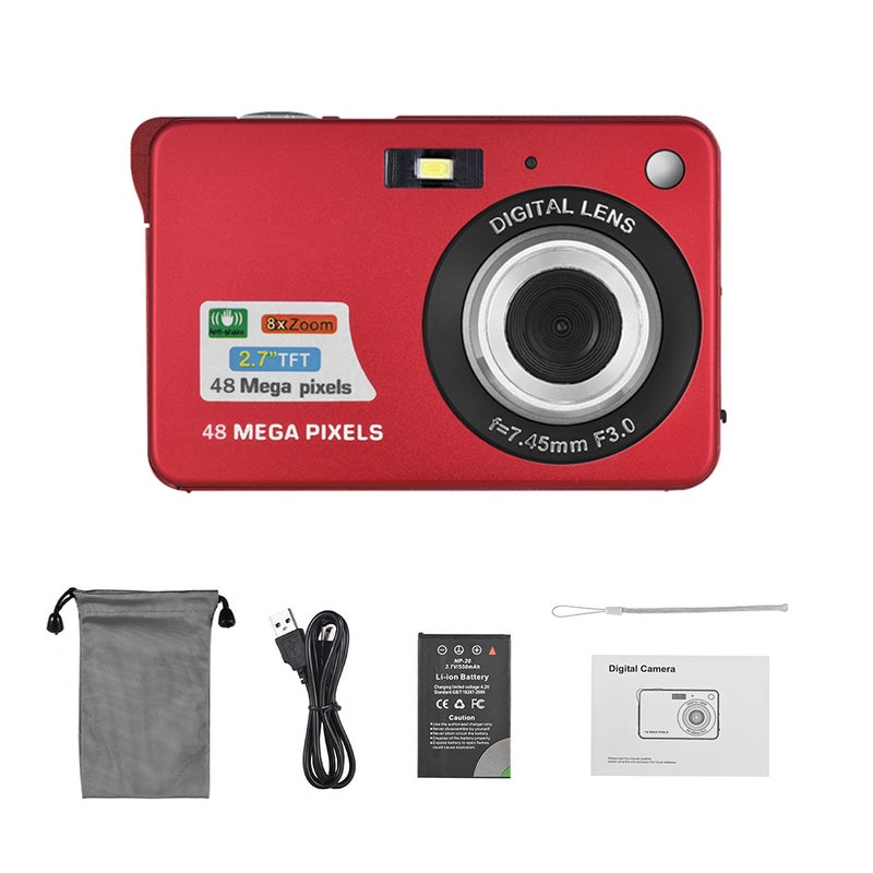 Portable 1080P Digital Camera Video Camcorder 48MP Anti-shake 8X Zoom 2.7 Inch LCD Screen Face Detact Smile Capture Built-in Lithium Battery with Carry Bag Wrist Strap for Kids Teens - Image 2