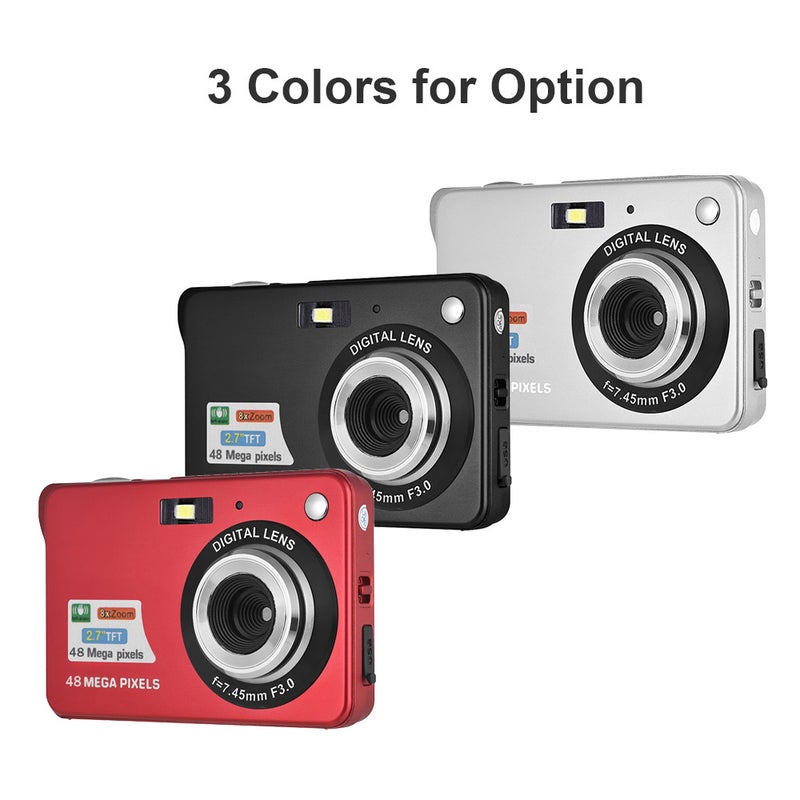 Portable 1080P Digital Camera Video Camcorder 48MP Anti-shake 8X Zoom 2.7 Inch LCD Screen Face Detact Smile Capture Built-in Lithium Battery with Carry Bag Wrist Strap for Kids Teens - Image 3