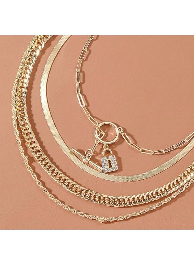 Chargances Gold Snake Bone Chain Necklace for Women Iced Out Lock Toggle Chain Choker Necklace Ladies Boho Jewelry Punk Cuban Link Chain - Image 3