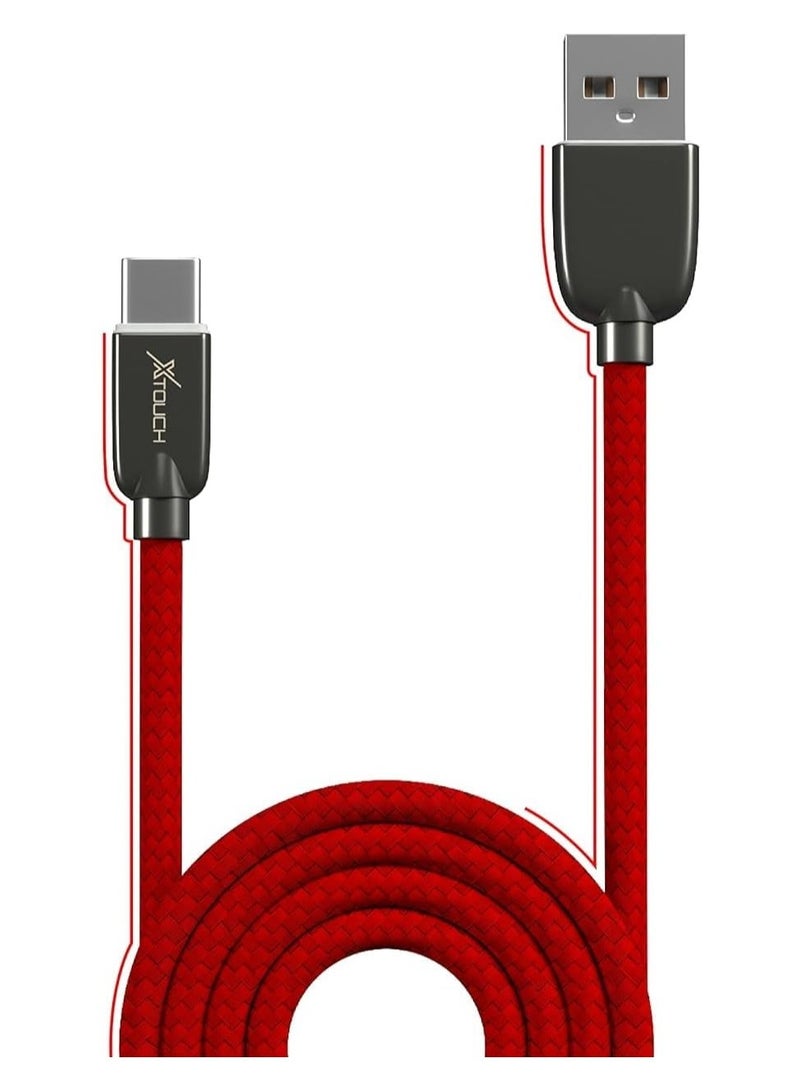 XTOUCH Fast Charging & Data Sync Cable – 1.2M Fishnet Braided, Durable & Tangle-Free – Compatible with All Type-C Devices – Red - Image 1