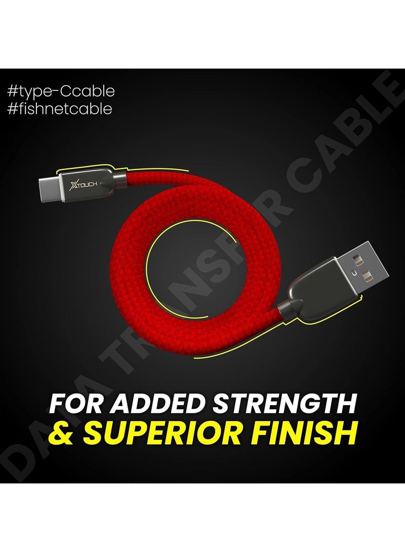 XTOUCH Fast Charging & Data Sync Cable – 1.2M Fishnet Braided, Durable & Tangle-Free – Compatible with All Type-C Devices – Red - Image 2