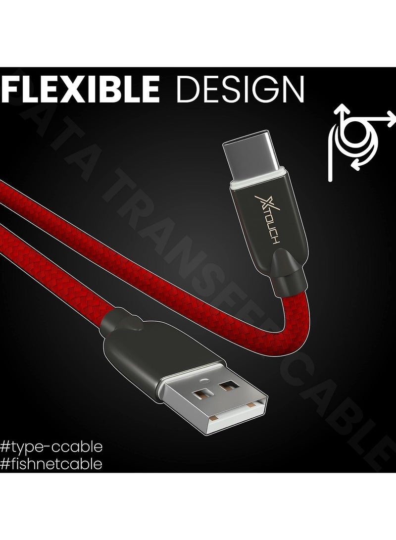 XTOUCH Fast Charging & Data Sync Cable – 1.2M Fishnet Braided, Durable & Tangle-Free – Compatible with All Type-C Devices – Red - Image 5