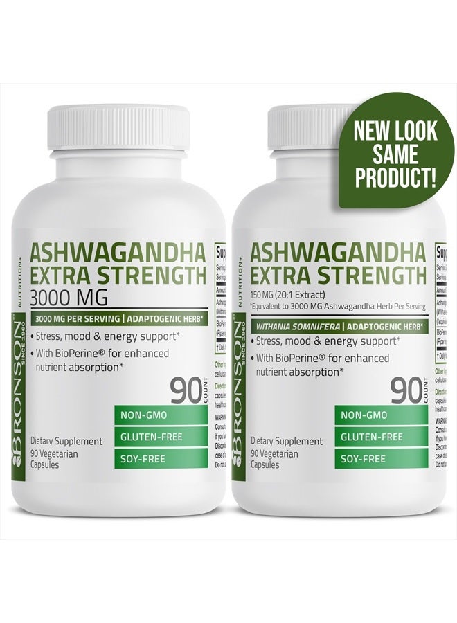 Ashwagandha Extra Strength Stress & Mood Support with BioPerine - Non GMO Formula, 90 Vegetarian Capsules