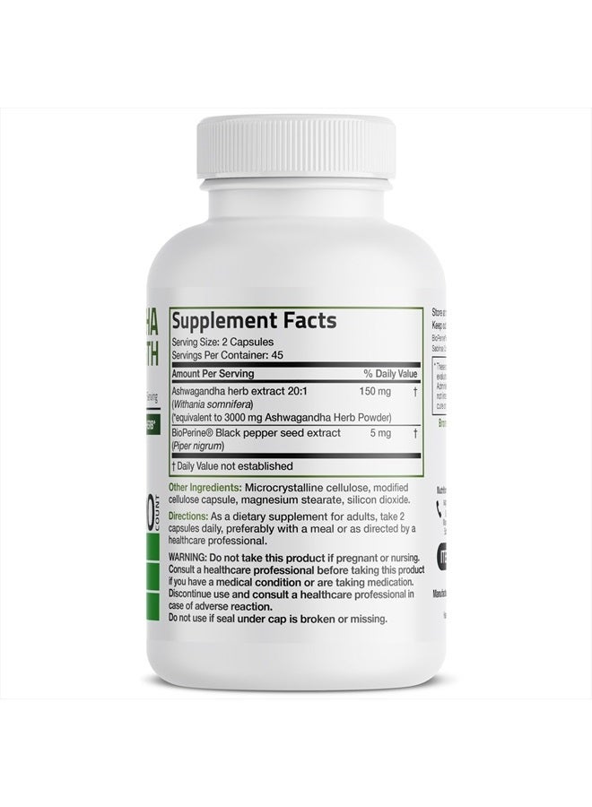 Ashwagandha Extra Strength Stress & Mood Support with BioPerine - Non GMO Formula, 90 Vegetarian Capsules