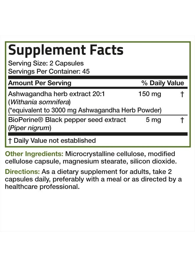 Ashwagandha Extra Strength Stress & Mood Support with BioPerine - Non GMO Formula, 90 Vegetarian Capsules