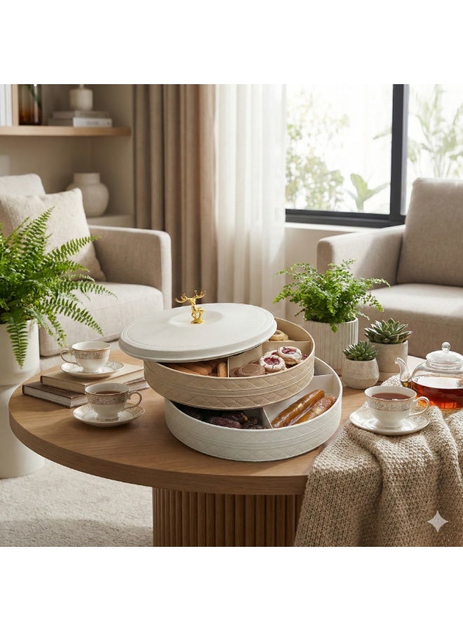 2-Tier Snack Organizer Bonbonniere with 10 Divided Sections Plastic Serving Tray for Nuts, Cookies, Kahk, Biscuits, Sweets & Ramadan Yamish - Image 4