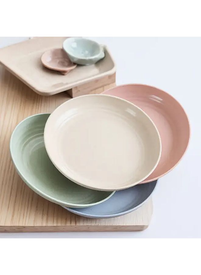 12Pcs Unbreakable Wheat Plates Beige Pink Light Blue Light Green Dishwasher Safe Microwave Friendly Dinner Set - Image 1