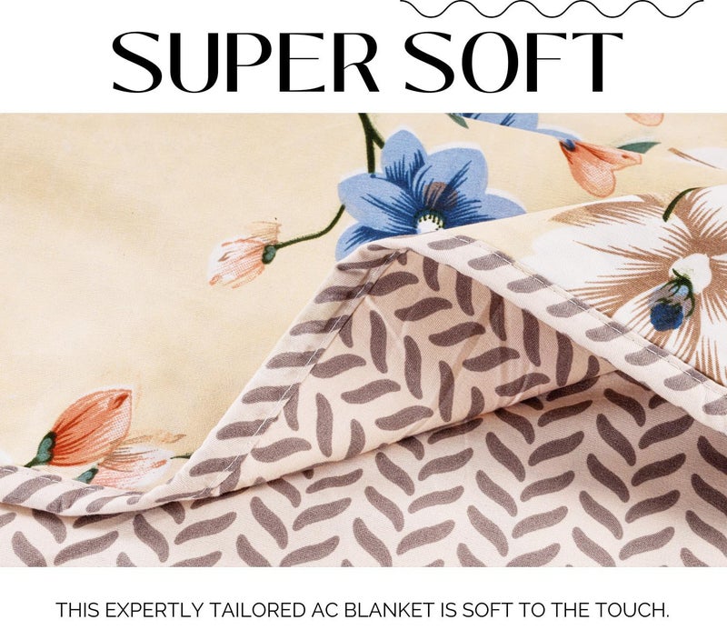 BSB بطانية مزدوجة قابلة للعكس من BSB HOME مصنوعة من القطن الخالص 120 جرام/متر مربع خفيفة الوزن مطبوعة - 220 × 230 سم - كريمي وأزرق - Image 3