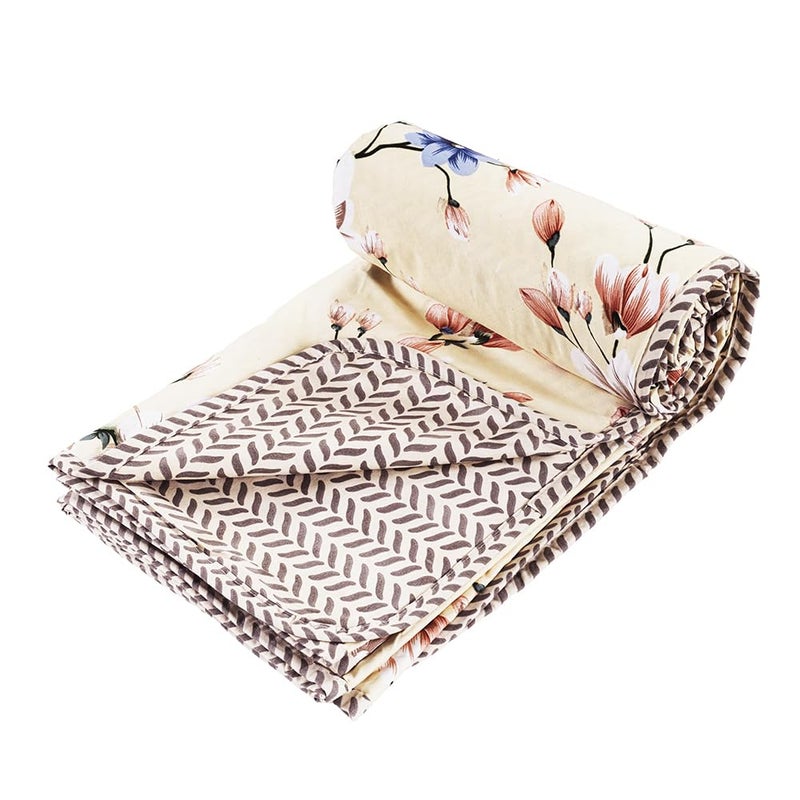 BSB بطانية مزدوجة قابلة للعكس من BSB HOME مصنوعة من القطن الخالص 120 جرام/متر مربع خفيفة الوزن مطبوعة - 220 × 230 سم - كريمي وأزرق - Image 4