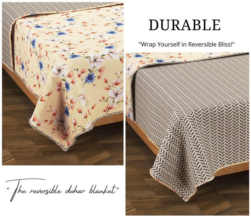 BSB بطانية مزدوجة قابلة للعكس من BSB HOME مصنوعة من القطن الخالص 120 جرام/متر مربع خفيفة الوزن مطبوعة - 220 × 230 سم - كريمي وأزرق - Image 5