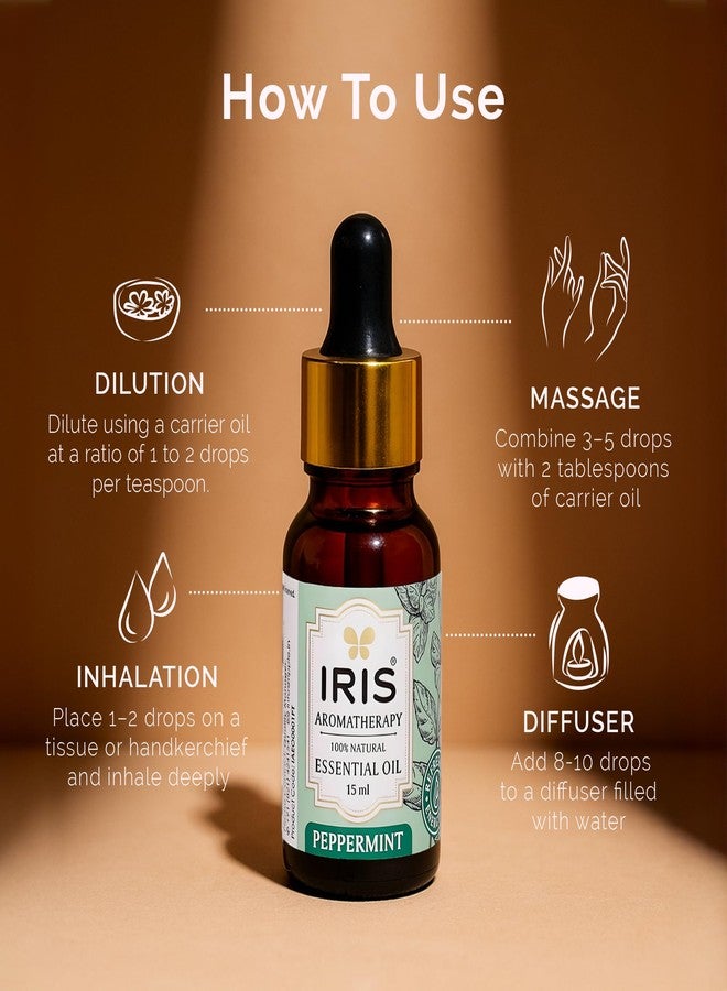 IRIS Aromatherapy Peppermint 100% Natural Essential Oil - 15ml | Cool & Minty Boost for Mind & Muscles - Image 5