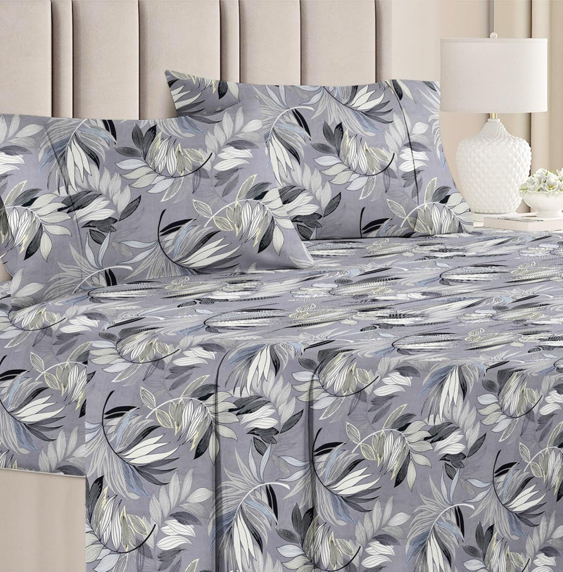 VAS COLLECTIONS Microfiber 220 GSM Glace Cotton AC Comforter Set King Size Double Bed with Flat Bedsheet 90x100 inch and 2 Pillow Covers | 4 Piece Bedding Set - Grey & Black Floral - Image 2